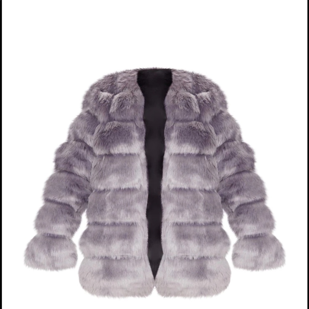 Gray Faux Fur Bubble Coat